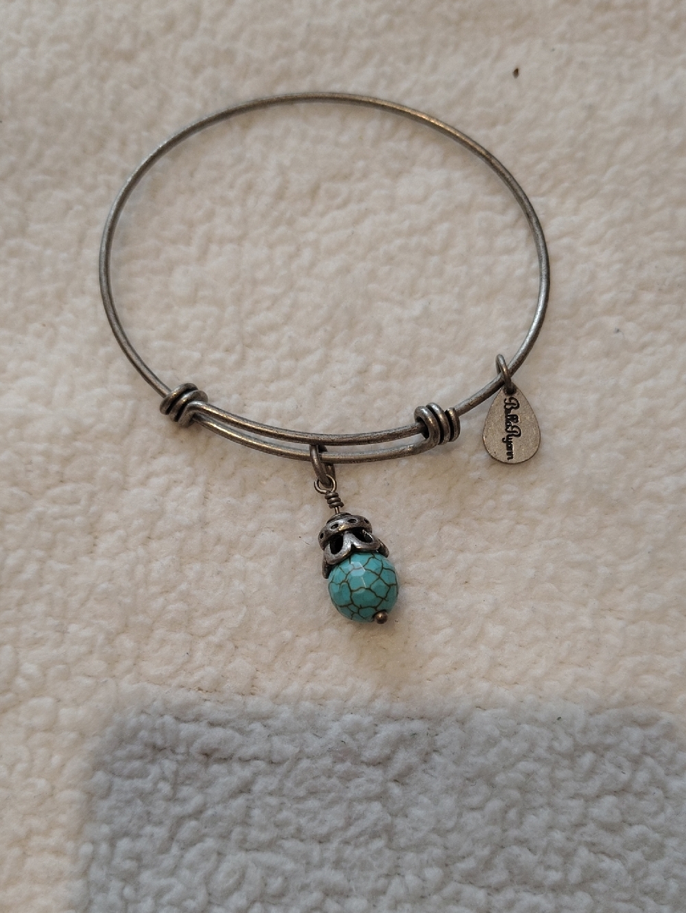 Bella Ryann Silver-Tone Bangle with Turquoise Bead Charm